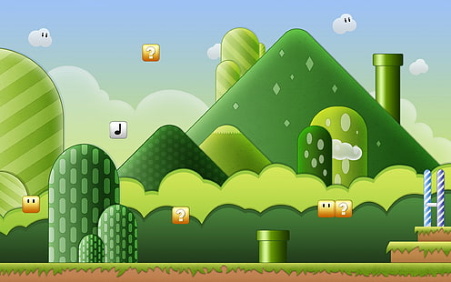 سوبر ماريو بروس ، خلفية لعبة سوبر ماريو ، ألعاب ، أخضر ، ماريو، خلفية HD HD wallpaper