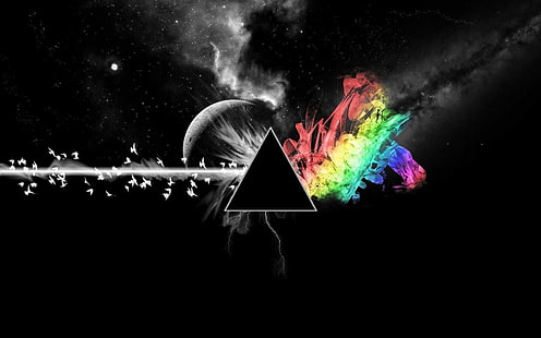 Photoshop, Pink Floyd, dijital sanat, Ayın Karanlık Yüzü, üçgen, HD masaüstü duvar kağıdı HD wallpaper