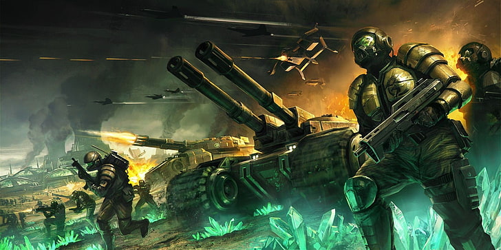 ilustrasi tentara dan tank tempur, Command & Conquer, Kane, tank, perang, video game, karya seni, seni digital, prajurit, futuristik, Wallpaper HD