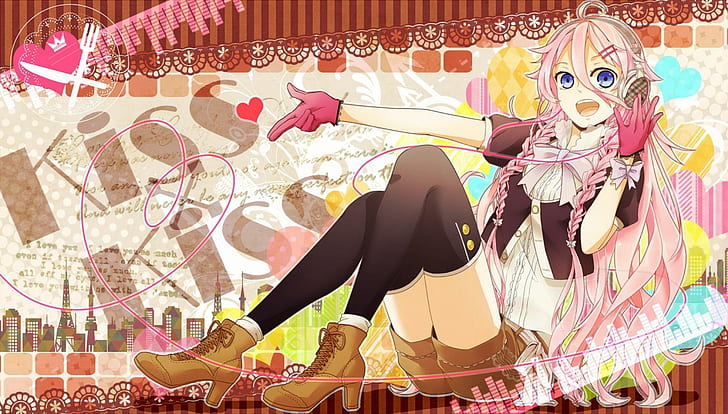 joyful IA, pink haired anime character, vocaloid, pretty-girl, pink-hair, blue-eyes, cute-girl, HD wallpaper