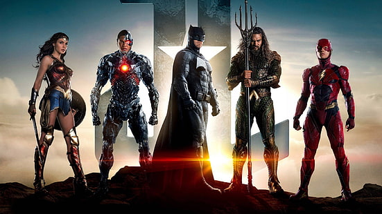 Justice League tapet, Justice League (2017), DC Comics, Wonder Woman, Aquaman, Flash, Batman, Cyborg (DC Comics), superhjälte, HD tapet HD wallpaper