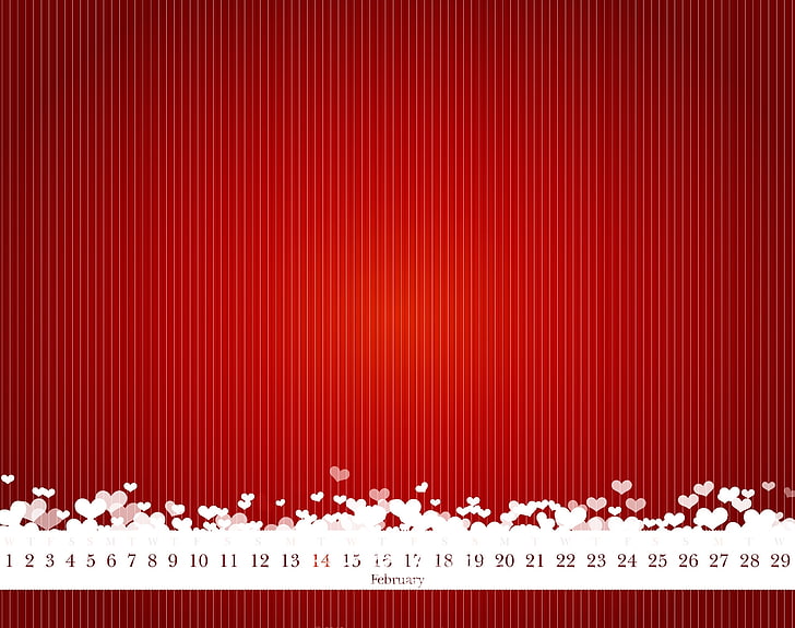 February 2012 Calendar, white and red wallpaper, Seasons, Calendar, Background, valentine's day, February, red, 2012, HD wallpaper