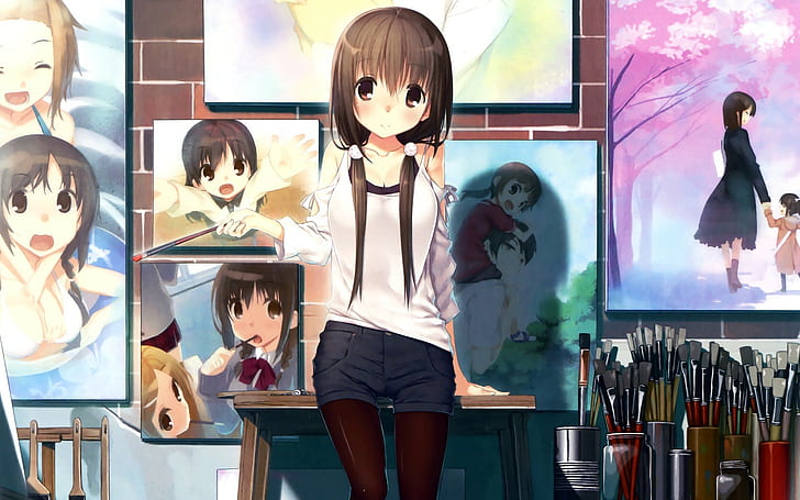 Anime Girls, Original Characters, Painting, Brush, anime girls, original characters, painting, brush, HD wallpaper