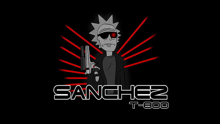 Ilustração de Rick Sanchez T-800, Rick e Morty, Rick Sanchez, endosqueleto, Terminator, crossover, animação, série de tv, HD papel de parede