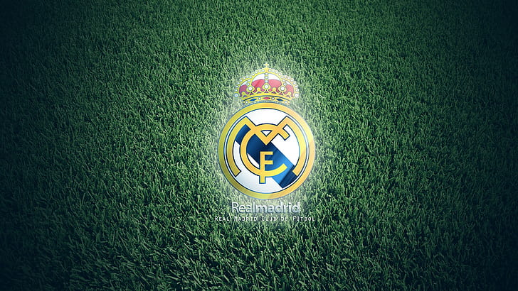 Real Madrid, logo, erba, corona, sport, calcio, Sfondo HD