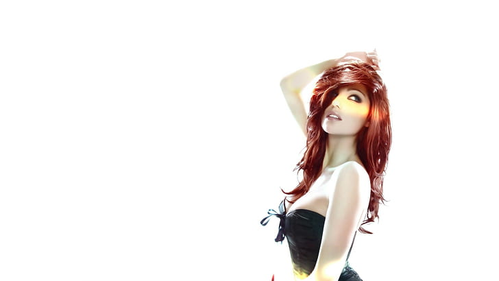 redhead, photo manipulation, white background, digital art, Louise Cliffe, women, simple background, HD wallpaper