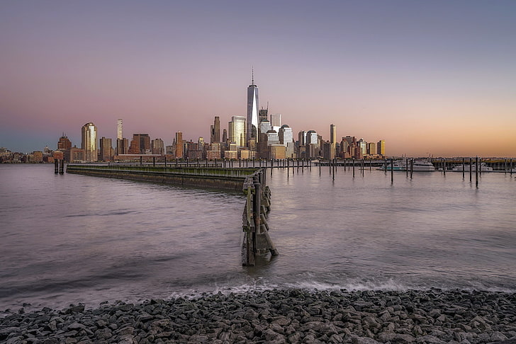 панорамна фотография на високи сгради, Манхатън, градски пейзаж, САЩ, Ню Йорк, HD тапет
