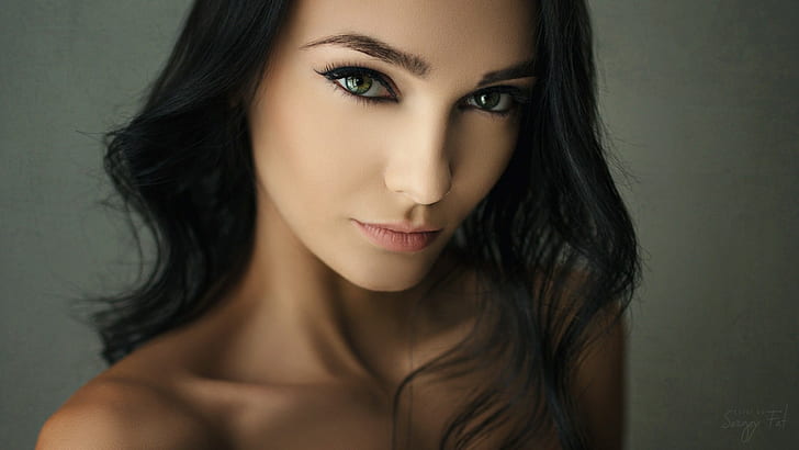 얼굴, 검은 머리, 세르게이 지방, 여자, 간단한 배경, Kseniya Alekseevskaya, 초상화, HD 배경 화면