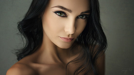 wanita, wajah, potret, rambut hitam, latar belakang sederhana, Sergey Fat, Kseniya Alekseevskaya, Wallpaper HD HD wallpaper