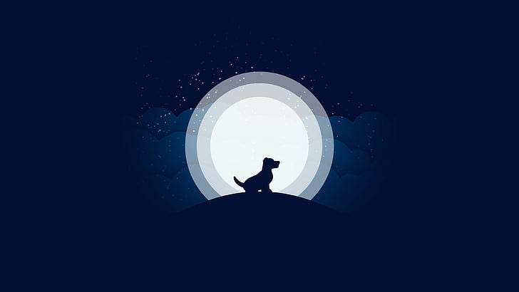 كلب ، قمر ، عواء ، مضحك ، ليل ، دائرة ، ضوء القمر ، ظلام ، رسومات ، صورة ظلية، خلفية HD
