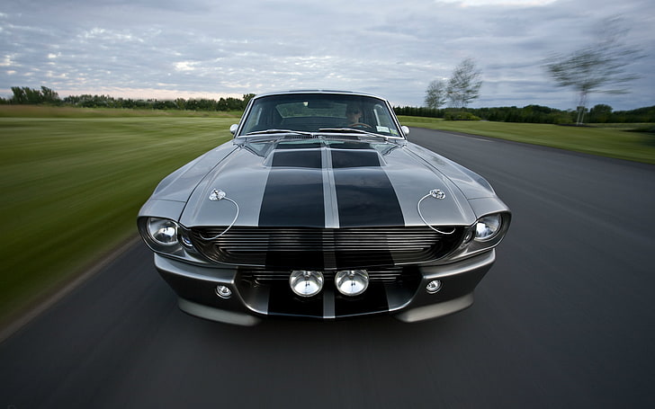 silver supercar, road, Wallpaper, Mustang, Ford, Shelby, GT500, Eleanor, legend, muscle car, wallpapers, HD wallpaper