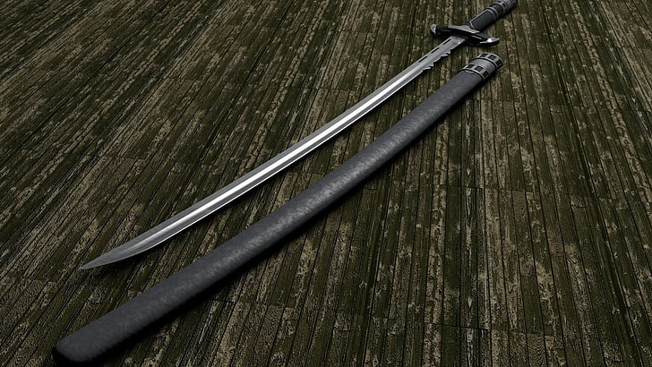 gray hilt sword, sword, sabre, weapon, HD wallpaper