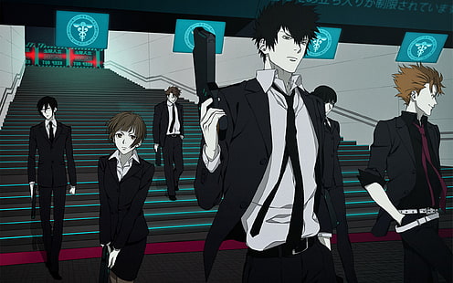 Psycho-Pass, Shinya Kogami, Tsunemori Akane, аниме, аниме момчета, аниме момичета, пистолет, HD тапет HD wallpaper