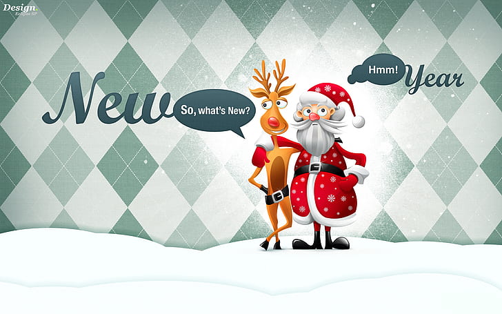 New Year 2013 HD, santa claus and rudolph cartoon art, new, celebrations, year, 2013, HD wallpaper