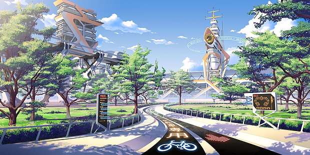 weiße und braune animierte Tapeten, Jahreszeiten, Sommer, futuristisch, Japan, Kultur Japan, HD-Hintergrundbild HD wallpaper