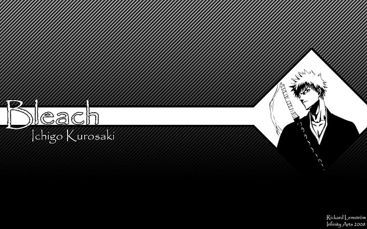 Fond d'écran Bleach Ichigo Kurosaki, Bleach, Kurosaki Ichigo, monochrome, rayures, garçons anime, art numérique, Fond d'écran HD