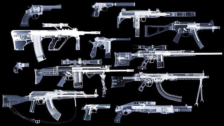 1600x900 px, AKM, deringer, ökenörn, FN SCAR, franchi, g3a3, pistol, h, heckler koch, hk ump, mauser c96, pistol, strålar, remington, gevär, Smith Wesson, spa, Steyr AUG, Uzi, Walther PPK , x, HD tapet