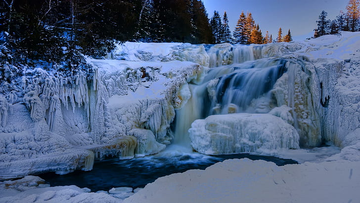Puderzucker, Kaskade, Fließen, schön, Kälte, Wasserfall, 3d und Zusammenfassung, HD-Hintergrundbild