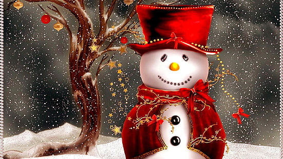 snowman, christmas, christmas decoration, christmas ornament, holiday, winter, HD wallpaper HD wallpaper
