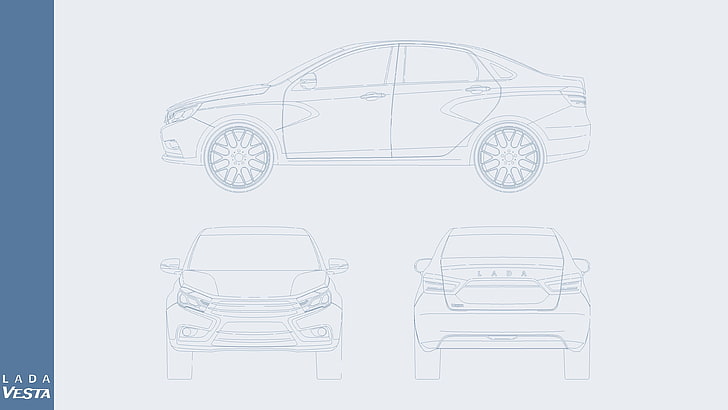 sedan illustration, vector, drawing, LADA, Vesta, concept cars, HD wallpaper