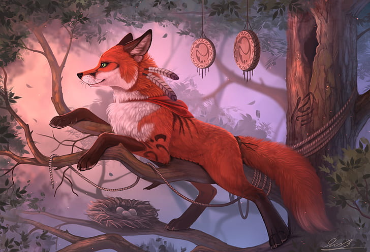 furry, animals, fox, fantasy art, HD wallpaper