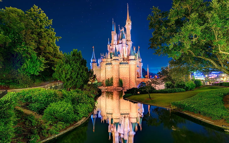 Disneyland Cinderellas Castle Orland, tapeta z zamku Disneya, pejzaże miejskie, Orlando, pejzaż miejski, miasto, Orlando Bloom, zamek, Tapety HD
