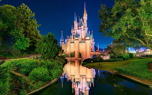 Disneyland Cinderellas Castle Orland, Disney Castle tapet, Stadsbilder, Orlando, stadsbild, stad, orlandablom, slott, HD tapet HD wallpaper