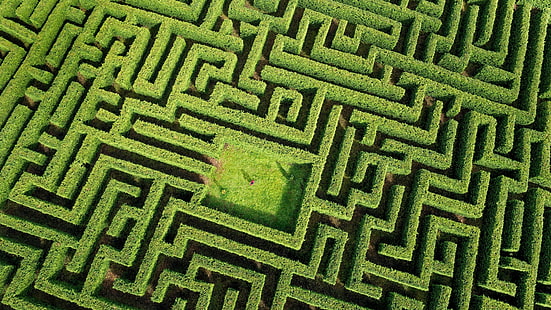 tappeto verde e bianco chevron, veduta aerea, labirinto, labirinto, Sfondo HD HD wallpaper