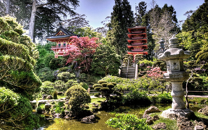 Japanese Tea Garden Hdr, tea garden, japan garden, japanese, garden, japan, 3d and abstract, HD wallpaper