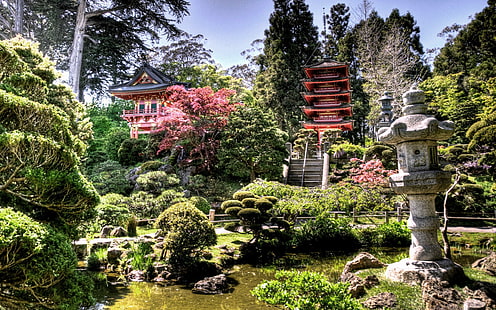 Японска чайна градина Hdr, чаена градина, японска градина, японска, градина, Япония, 3d и абстрактно, HD тапет HD wallpaper