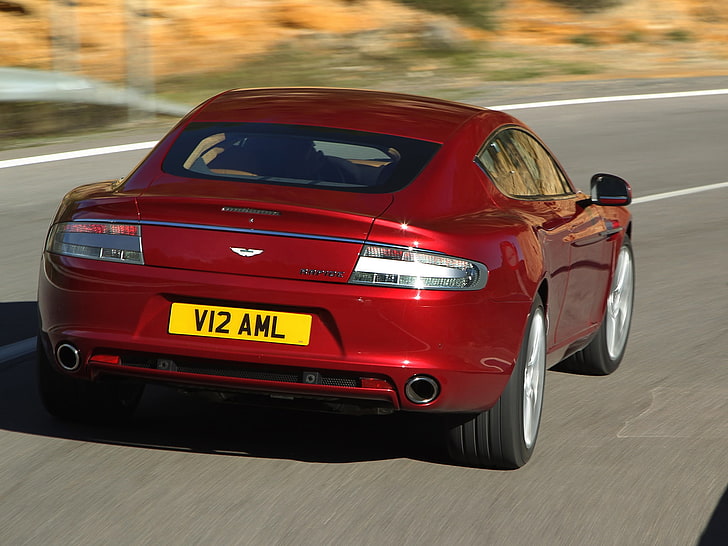 red Aston Martin coupe, aston martin, rapide, 2009, red, rear view, car, asphalt, HD wallpaper