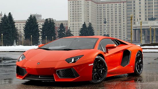 Lamborghini Aventador, orangefarbene Autos, Lamborghini, Auto, Fahrzeug, Super Car, HD-Hintergrundbild HD wallpaper