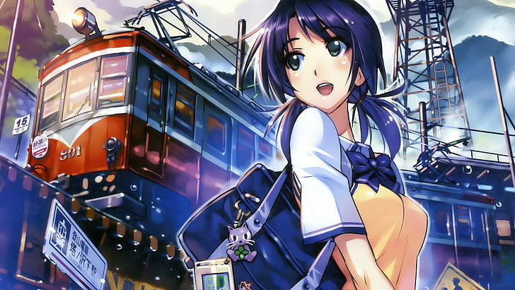 tren, anime, colegiala, Rail Wars, chicas anime, Fondo de pantalla HD
