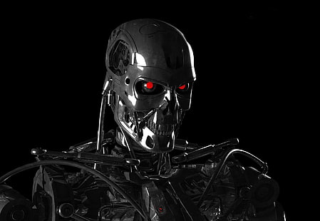 ilustrasi kerangka logam abu-abu, robot, terminator, cyborg, Wallpaper HD HD wallpaper