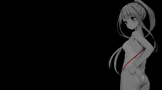 svart bakgrund, mörk bakgrund, enkel bakgrund, anime girls, selektiv färgläggning, HD tapet HD wallpaper