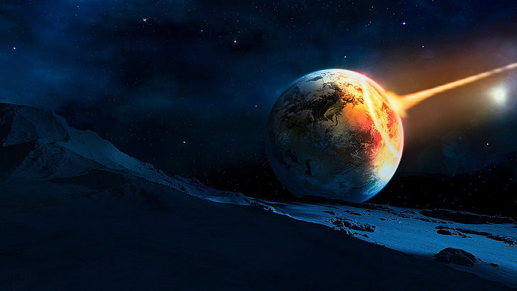 Science-Fiction, Planet, Zerstörung, Erde, Meteorit, Mond, Photoshop, Weltraum, Sterne, HD-Hintergrundbild