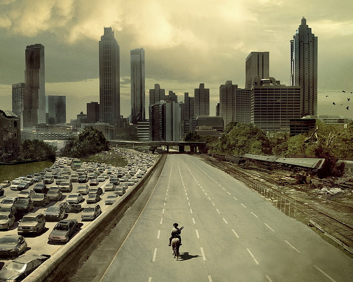 Edificio de hormigón gris de gran altura, The Walking Dead, Fondo de pantalla HD