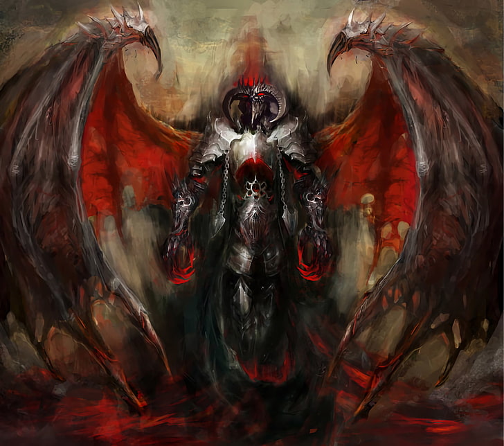 Dark, Angel, Armor, Demon, Horns, Wings, Sfondo HD
