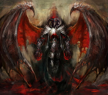 Dark, Angel, Armor, Demon, Horn, Wings, HD tapet HD wallpaper