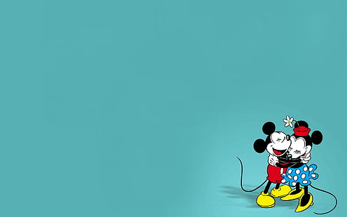Мики и Мини Маус карикатура, Дисни Мики и Мини Маус прегръща илюстрация, карикатури,, карикатура, HD тапет HD wallpaper