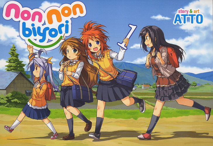 Non Non Biyori, anime girls, Koshigaya Komari, Miyauchi Renge, Ichijou Hotaru, Koshigaya Natsumi, HD wallpaper