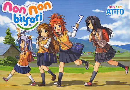 Non Non Biyori, anime girls, Koshigaya Komari, Miyauchi Renge, Ichijou Hotaru, Koshigaya Natsumi, HD wallpaper HD wallpaper