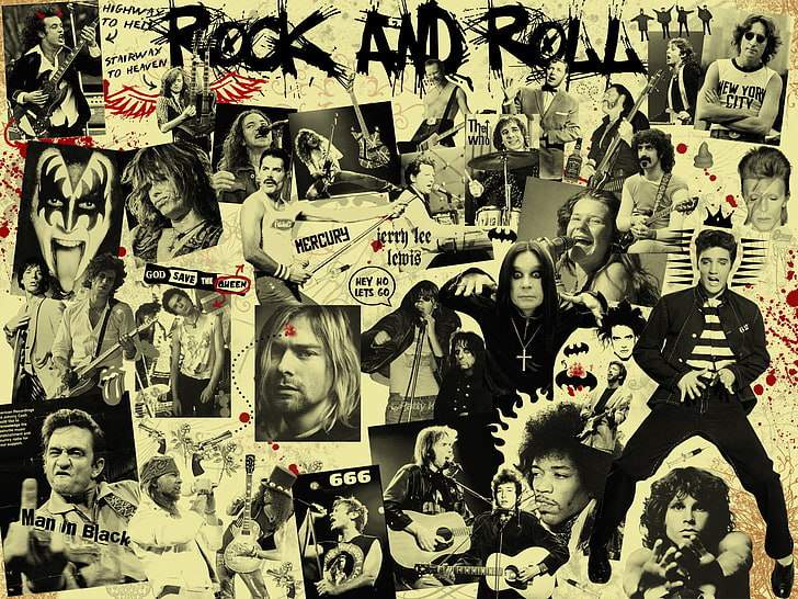 lote sortido de adesivos, música, preto, músicos, roqueiros, Rock and Roll, HD papel de parede