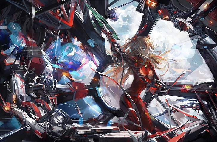 black and red motorcycle engine, anime, Neon Genesis Evangelion, Asuka Langley Soryu, HD wallpaper