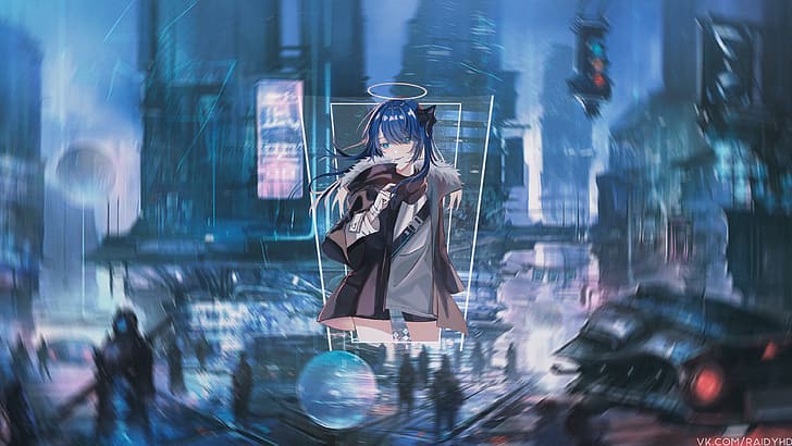 Anime, Anime-Mädchen, Bild-in-Bild, Cyberpunk, Mostima (Arknights), Arknights, HD-Hintergrundbild