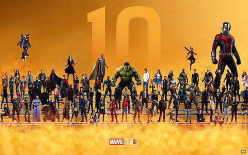 8K, 4K, super-héros, 10e anniversaire, univers cinématographique Marvel, bandes dessinées Marvel, Fond d'écran HD HD wallpaper