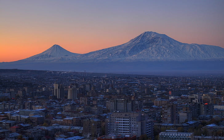 Armenia, Ereván, Ciudad, Montaña, Paisaje, Casas, Ararat, Fondo de pantalla HD