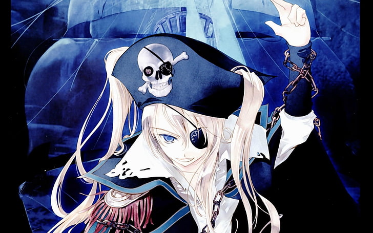 Ilustração de personagem de anime feminino de cabelos brancos, pirata, arte, menina, sumi keiichi, HD papel de parede