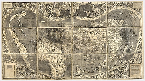 ilustração do mapa mundo cinza e branco, mundo, mapa do mundo, vintage, HD papel de parede HD wallpaper