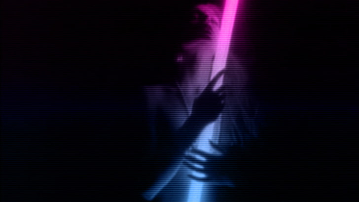 Mujer sosteniendo tubo de luz, neón, zara whites, synthwave, New Retro Wave, estilo retro, 1980, Fondo de pantalla HD